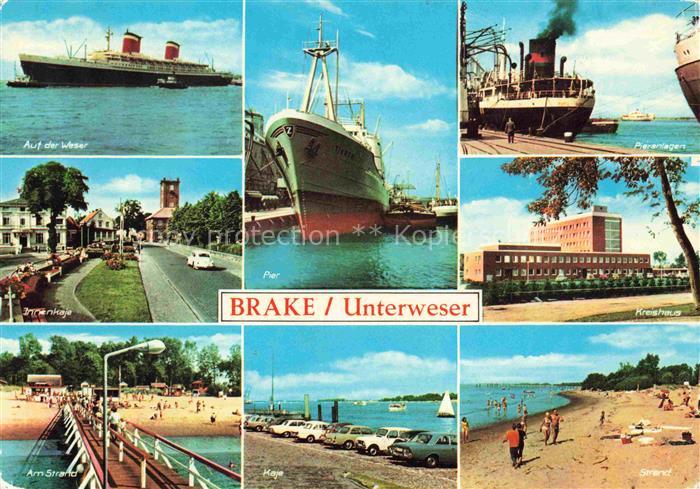 Brake Unterweser Dampfer auf der Weser Pier Innenkaje Kreishaus Strand Seebrueck