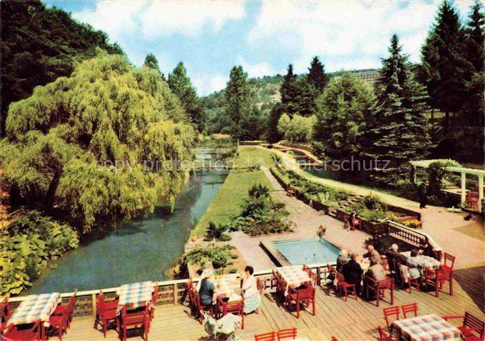 Manderscheid Eifel Hotel Café Heidsmuehle Terrasse Parkanlagen