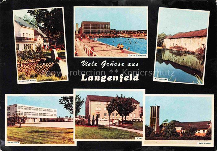 Langenfeld  Rheinland NRW Schwanen Muehle Freibad Gymnasium Post Kirche Haus Gra