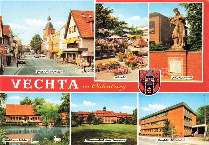 Vechta Niedersachsen Grosse Kirchstrasse Markt Hl. Nepomuk Statue Caféhaus Klost