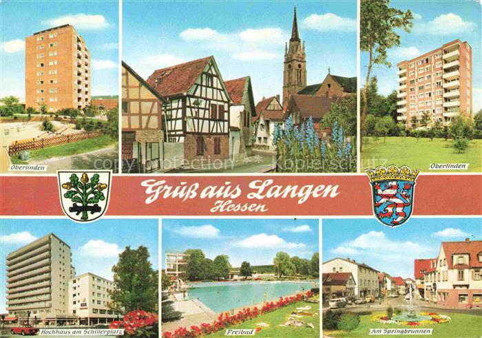 Langen Hessen Oberlinen Wohnblock Hochhaus Freibad Am Springbrunnen Altstadt Kir