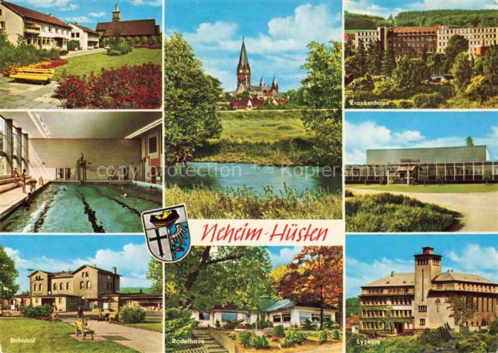 Neheim-Huesten Arnsberg NRW Teilansichten Hallenbad Kirche Bahnhof Lyzeum Rodelh