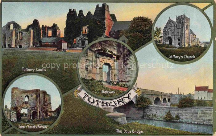 Tutbury Staffordshire UK Castle Gateway St. Marys Church Dove Bridge