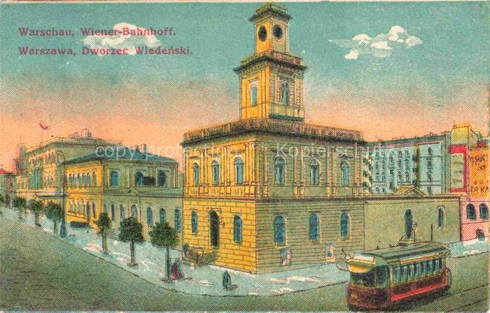 Warschau WARSZAWA PL Wiener Bahnhof Strassenbahn Kuenstlerkarte Feldpost Pruefst
