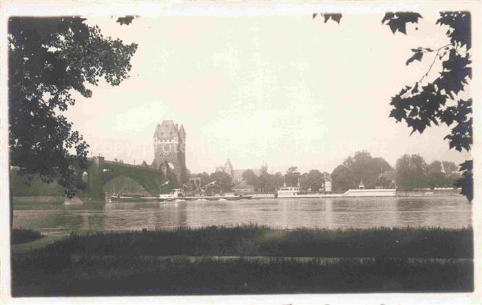WORMS Rhein Uferpartie am Rhein Blick zur Stadt