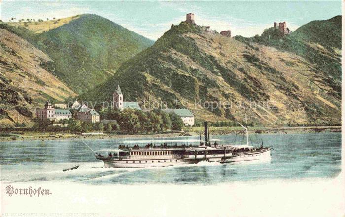 Bornhofen Kamp Rhein Rheinland-Pfalz Panorama Blick ueber den Rhein Dampfer Die