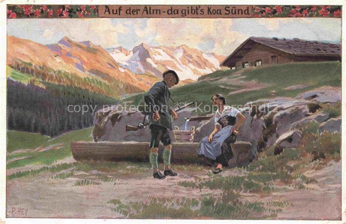 HEY Paul (1867-1952) Kuenstlerkarte Nr. 90 Volksliederkarte Auf dem Alm da gibts