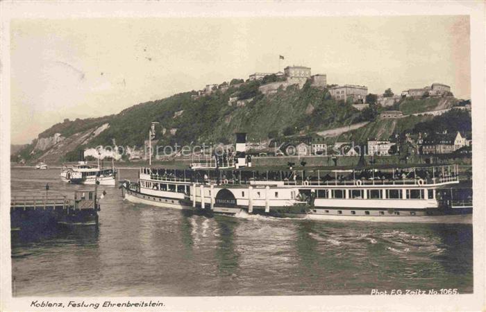 Dampfer Seitenrad Koblenz Festung Ehrenbreitstein