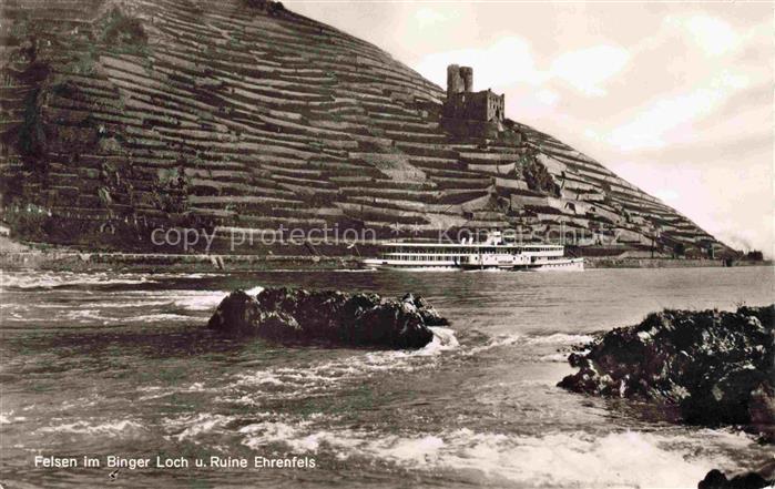 Dampfer Seitenrad Felsen Binger Loch Ruine Ehrenfels