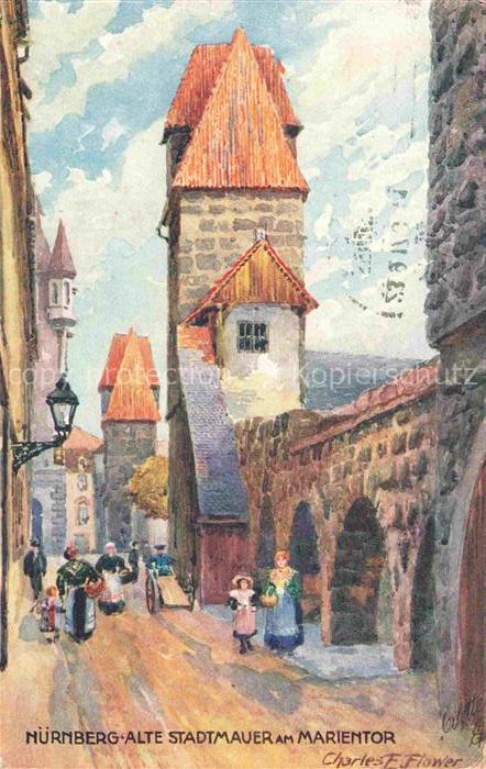 FLOWER Charles E. TUCKS-OILETTE UK Nr. 733 Nuernberg Alte Stadtmauer Marientor