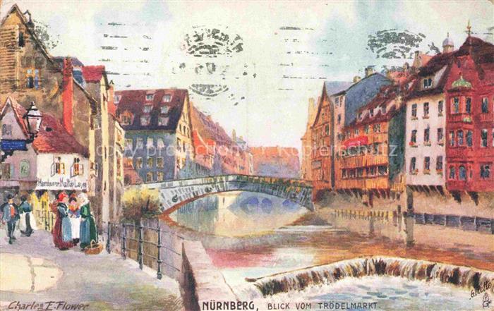 FLOWER Charles E. TUCKS-OILETTE UK Nr. 733 Nuernberg Blick vom Troedelmarkt