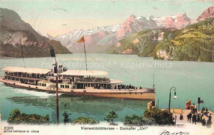 Dampfer Seitenrad Vierwaldstaettersee Dampfer Uri Litho