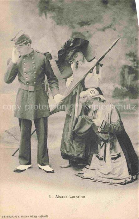 Schwarz Weiss Rot-Flagge (SWR) Litho Alsace Lorraine Soldat Frauen