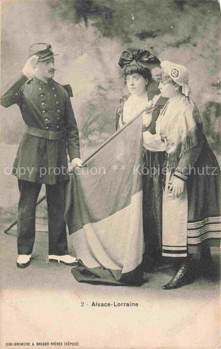 Schwarz Weiss Rot-Flagge (SWR) Litho Alsace Lorraine Soldat Frauen