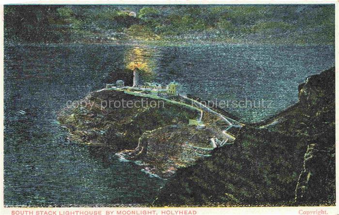 Holyhead Isle of Anglesey Wales UK Copyright South Stack Leuchtturm Moonlight