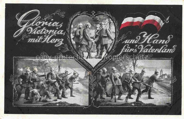 Schwarz Weiss Rot-Flagge (SWR) Litho Gloria Victoria Herz Vaterland WssB Nr. 955