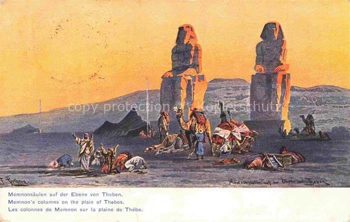 PERLBERG F. Nr. Kuenstlerkarte Memnosaeulen Ebene von Theben