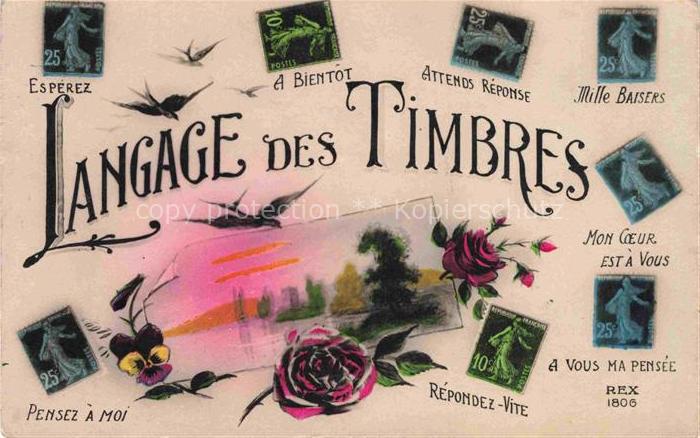 BriefmarkenSPRACHE auf Ak Language des Timbres-- REX Nr. 1806 Es Perez Pensez a