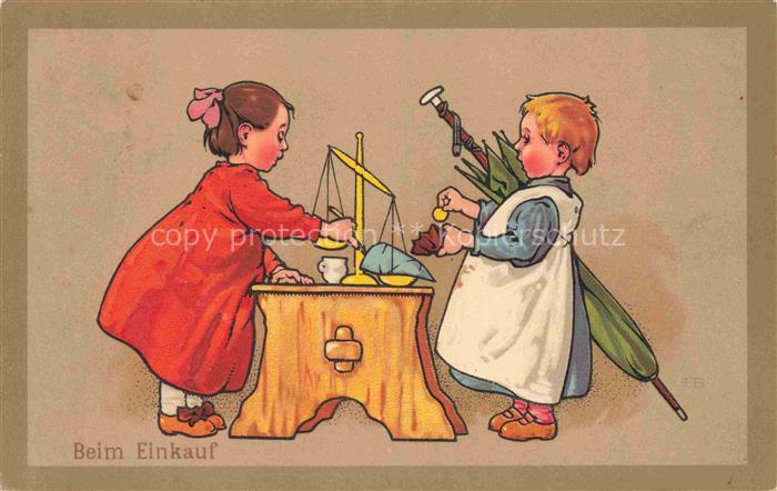 Verlag Meissner & Buch Litho Nr. 1942 Beim Einkaufen Kinder