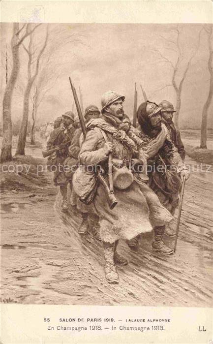 LALAUZE Alphonse Kuenstlerkarte Salon de Paris 1919 En Chasmpagne 1918