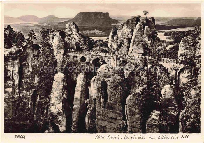 Foto Hahn Nr. 3205 saechs. Schweiz Basteibruecke Lilienstein