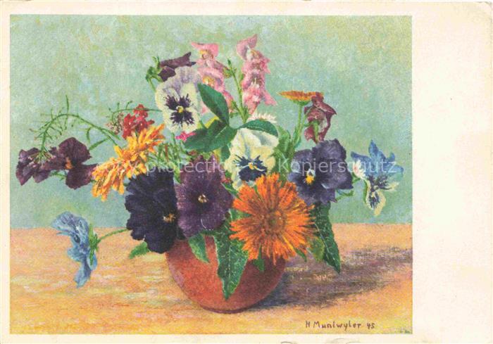 MUNTWYLER H. A. Kuenstlerkarte Pensees Blumen