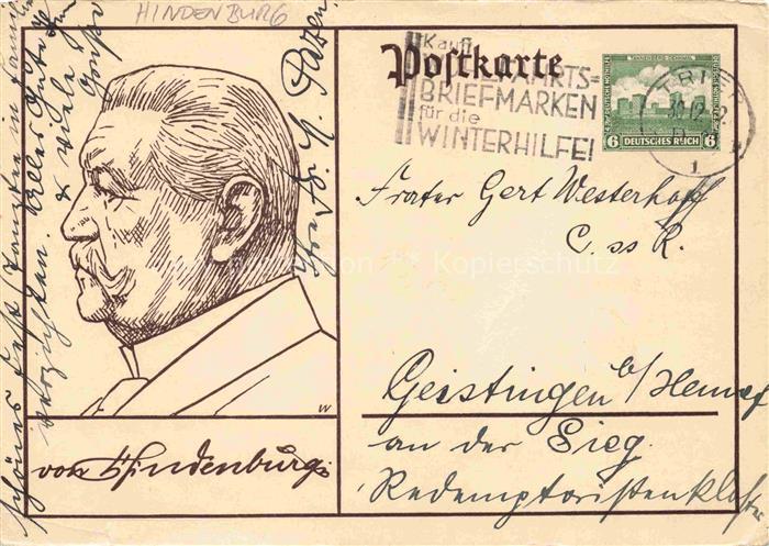 HINDENBURG  Paul von Politik