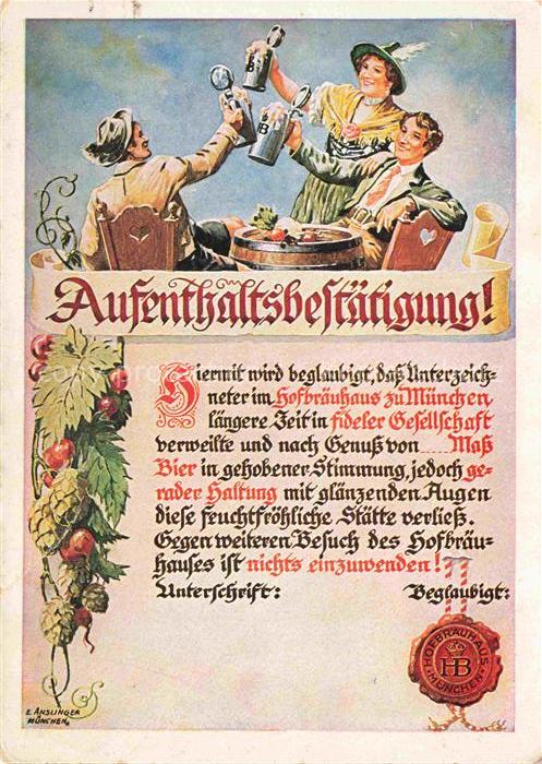Bier Beer Biere Aufenthaltsbeschraenkung HB Hofbraeuhaus Muenchen