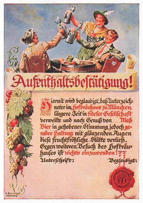 Bier Beer Biere HB Hofbraeuhaus Muenchen Aufenthaltsbeschraenkung