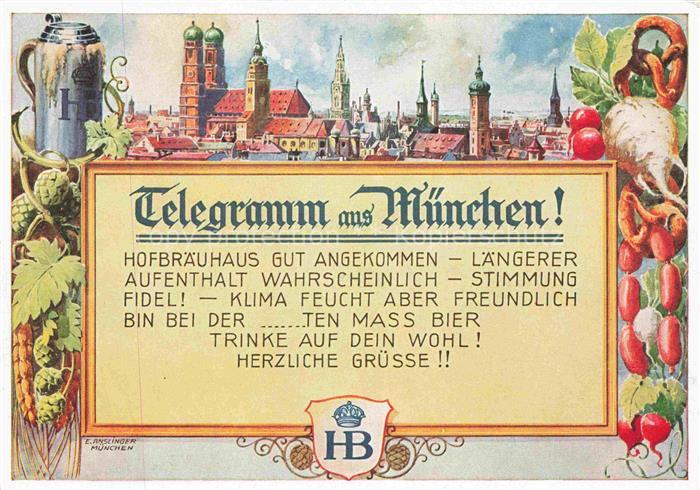 Bier Beer Biere Telegramm aus Muenchen HB Hofbraeuhaus