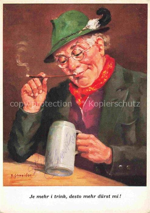 Bier Beer Biere Kuenstlerkarte Zigarette Trinken