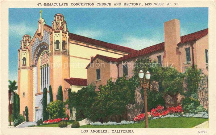 LOS ANGELES California USA Immaculate Conception Church and Rectory Illustration