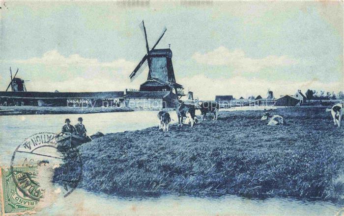 Koog aan de Zaan Noord-Holland NL Landscape with cattle Windmuehle Blue Delft Ca