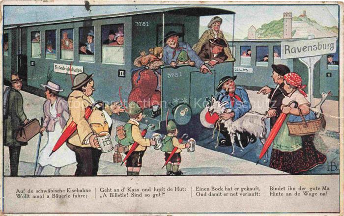RAVENSBURG  Wuerttemberg BW Auf de schwaebische Eisebahne Lied Karikaturen Schwa