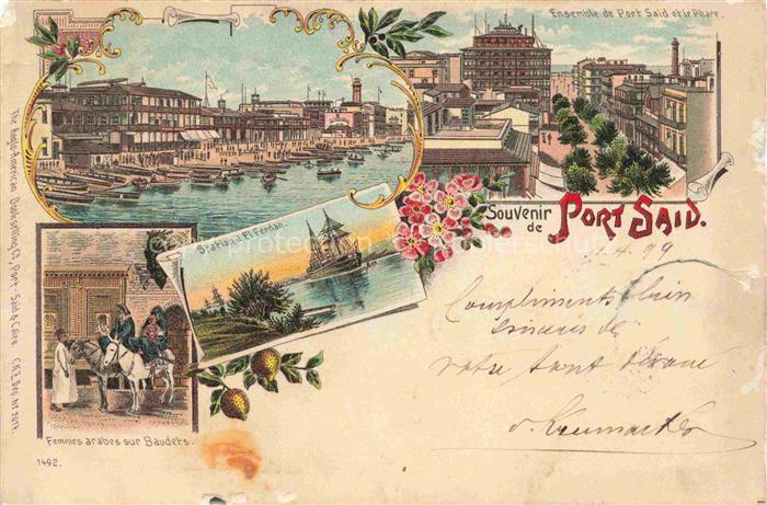 PORT-SAID Bur Sa id Egypt Souvenir de la ville Port Phare Station Voilier Femmes