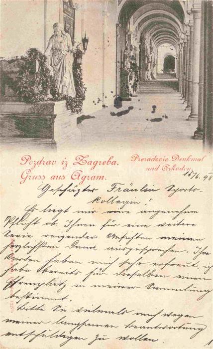 ZAGREB Agram Croatia Preradovic Denkmal und Arkaden