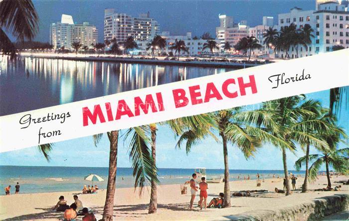 Miami Beach Florida USA Night Scene Coconut Palms along the beach