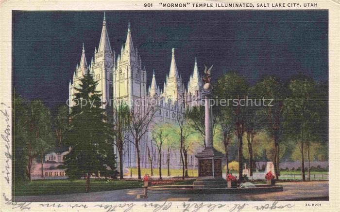 Salt Lake City Utah USA Mormon Temple illuminated Illustration