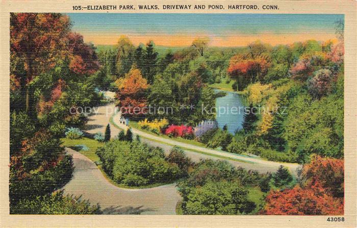 Hartford Connecticut USA Elizabeth Park Walks Drivewand and Pond Illustration