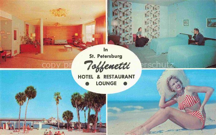 St Petersburg Florida USA Toffenetti Hotel Room Lady at the beach