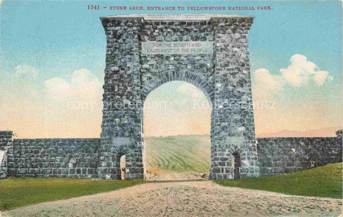 Yellowstone National Park Wyoming USA Stone Arch Entrance to Yellowstone Nationa