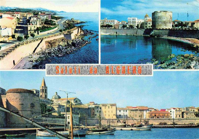 Alghero Sardegna IT Teilansichten Hafen Kuestenpanorama