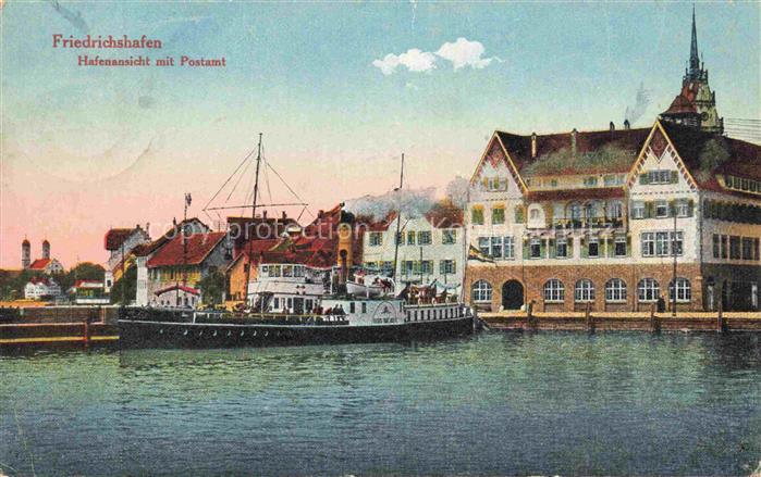 FRIEDRICHSHAFEN Bodensee Hafenansicht mit Postamt Dampfer