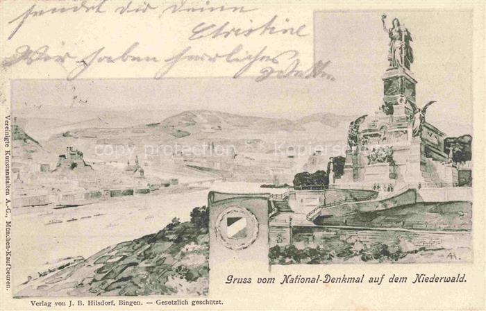 RueDESHEIM am Rhein Hessen National-Denkmal auf dem Niederwald Kuenstlerkarte