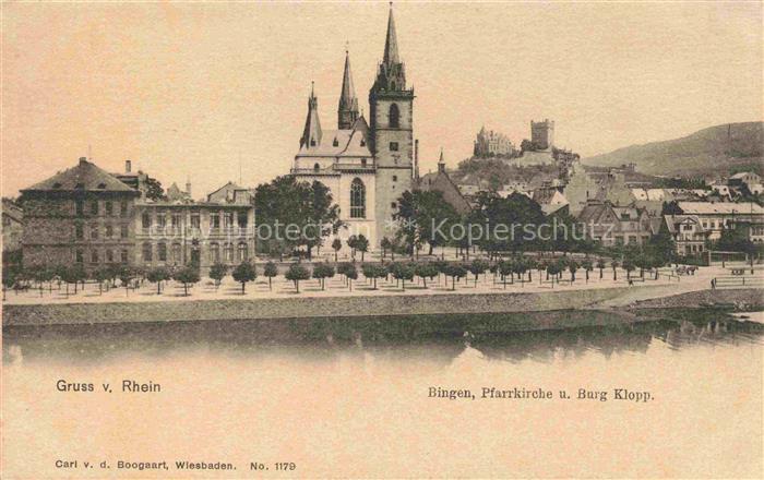 Bingen Rhein Rheinland-Pfalz Blick ueber den Rhein Pfarrkirche Burg Klopp