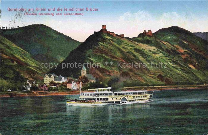 Bornhofen Kamp Rhein Rheinland-Pfalz Blick ueber die Rhein Ruinen Sternberg und