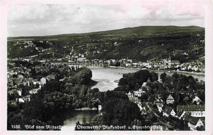KOBLENZ  Rhein Panorama Blick vom Rittersturz Oberwerth Pfaffendorf Ehrenbreitst