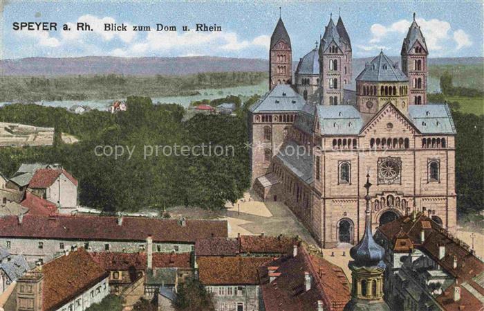 SPEYER Rhein Blick zum Dom und Rhein