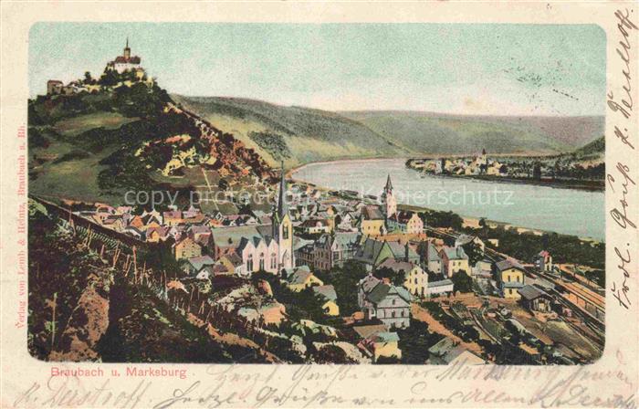 Braubach Rhein Rheinland-Pfalz Panorama mit Blick zur Marksburg