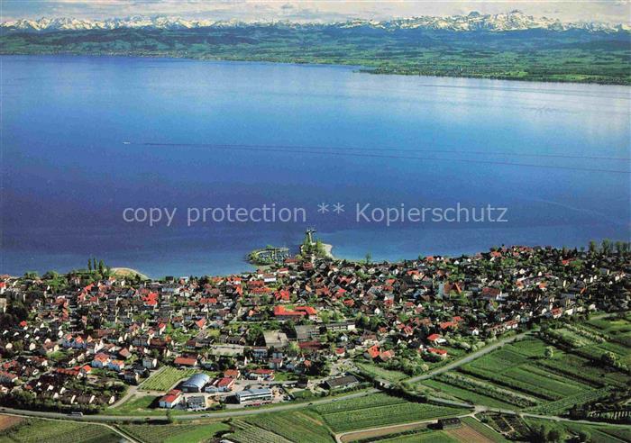 Immenstaad Bodensee Panorama Blick ueber den See Vorarlberger Alpen Schweizer Al